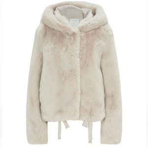 NWOT Sandro Mirage Double-Breasted Faux-Fur Coat Beige